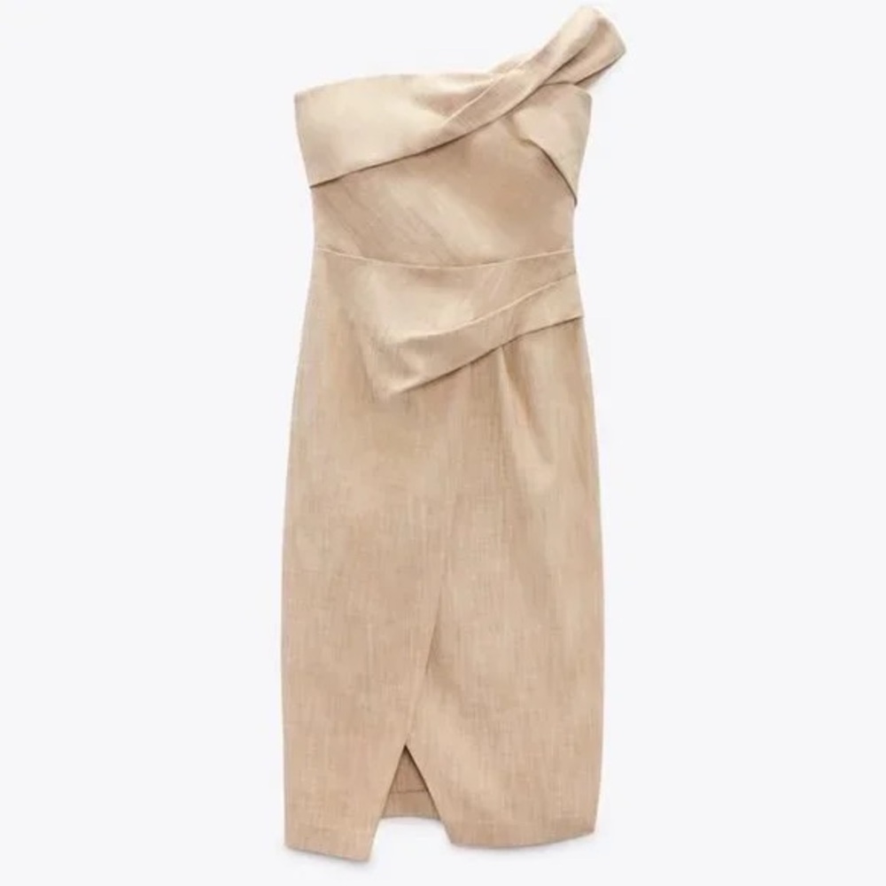 Zara Tan Off-Shoulder Dress